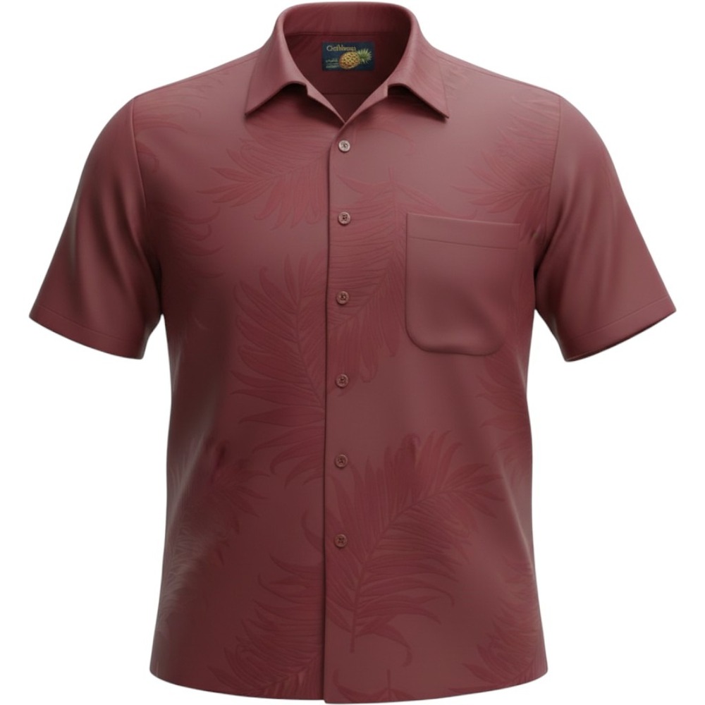 Caribbean Mens Silk Cotton Blend Tropical Palm Jacquard Shirt Red Large